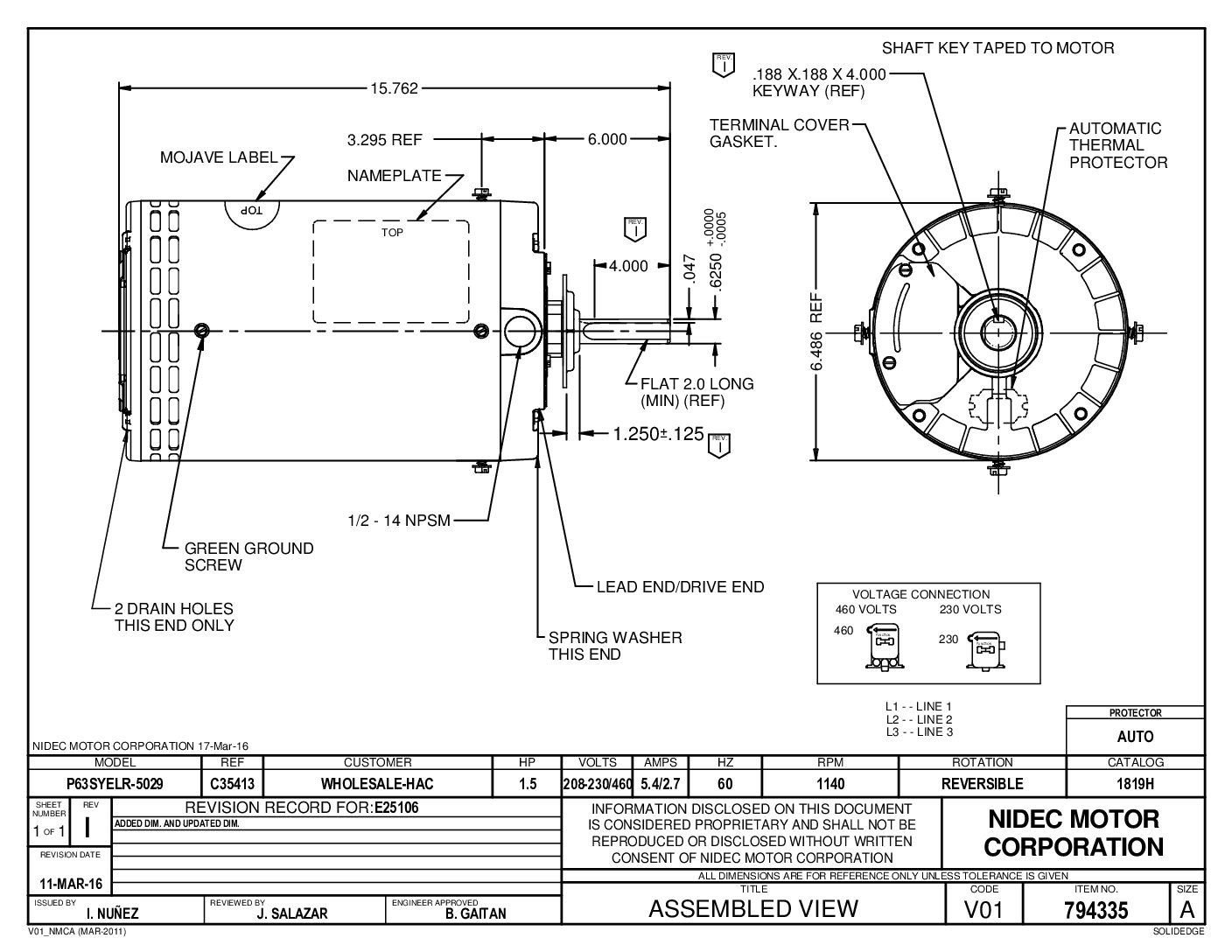 MOTOR MODELO 1819H MOJAVE SERIE 1.5 HP 208-230V/3/60 - Image 2