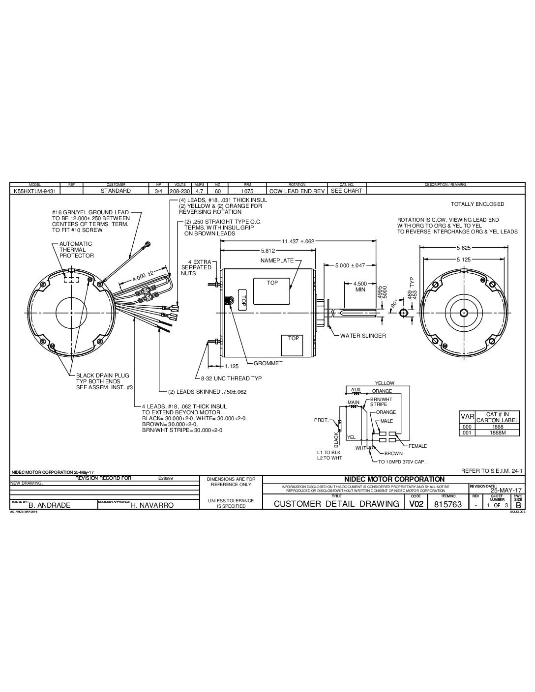 MOTOR MODELO 1868 3/4HP 208-230/1/60 - Image 2