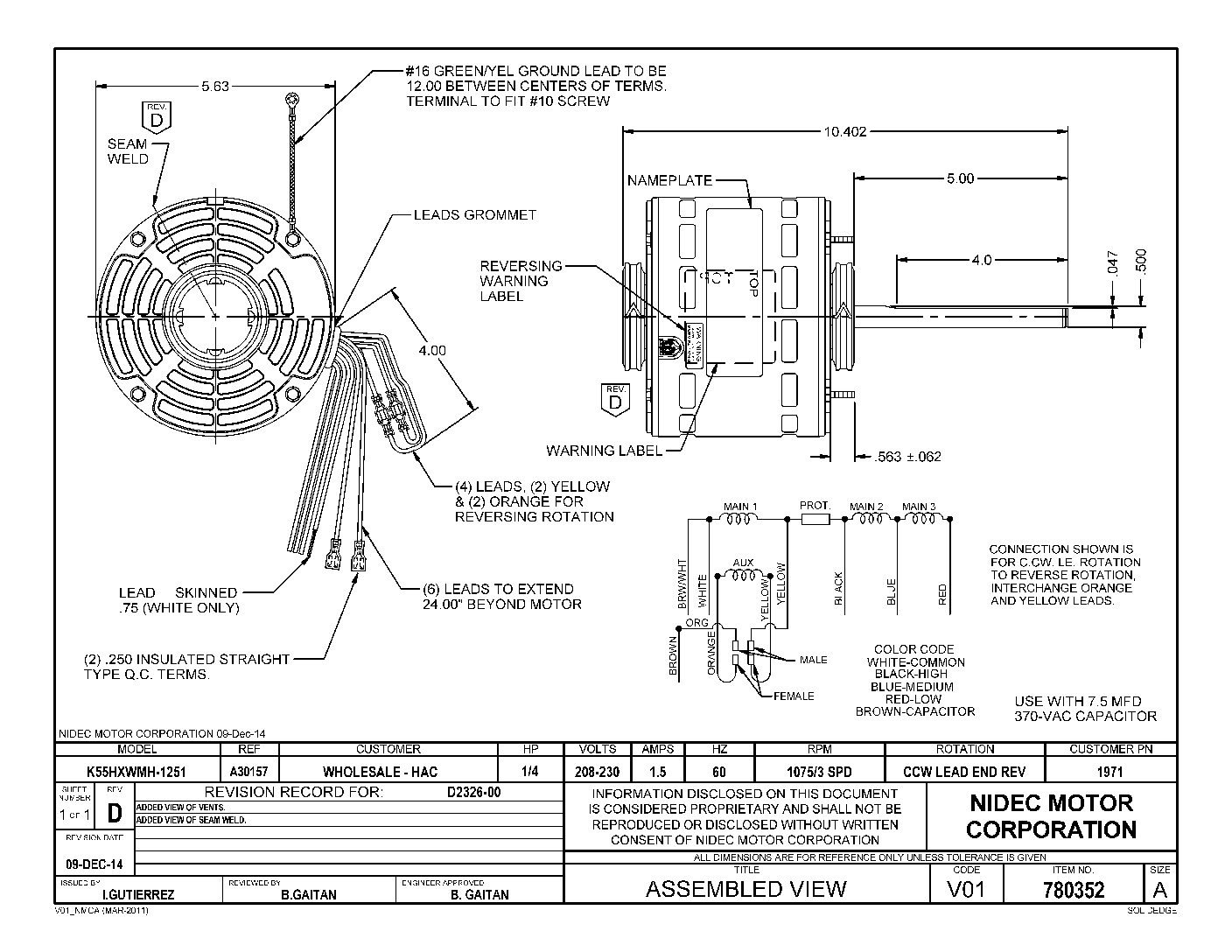 MOTOR MODELO 1971 1/4 HP 208-230V/1/60 - Image 2