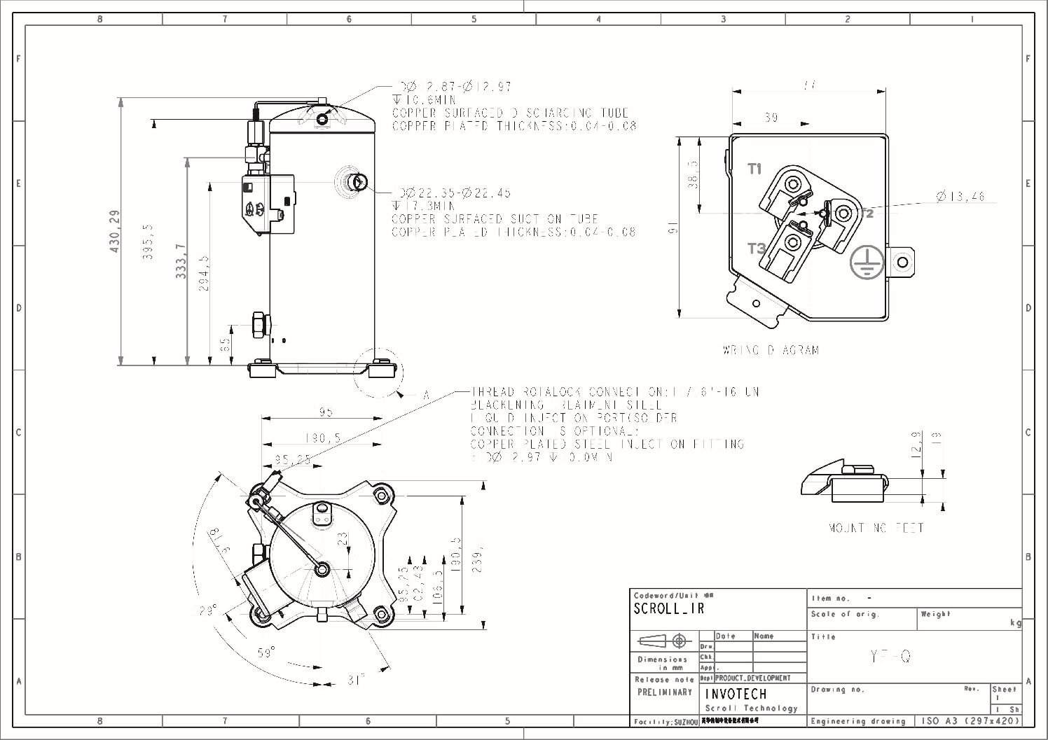 COMPRESSOR SCROLL YF17E1G-Q100 3HP-6,910 BTU/HR BAJA TEMP 460/3/60 - Image 5