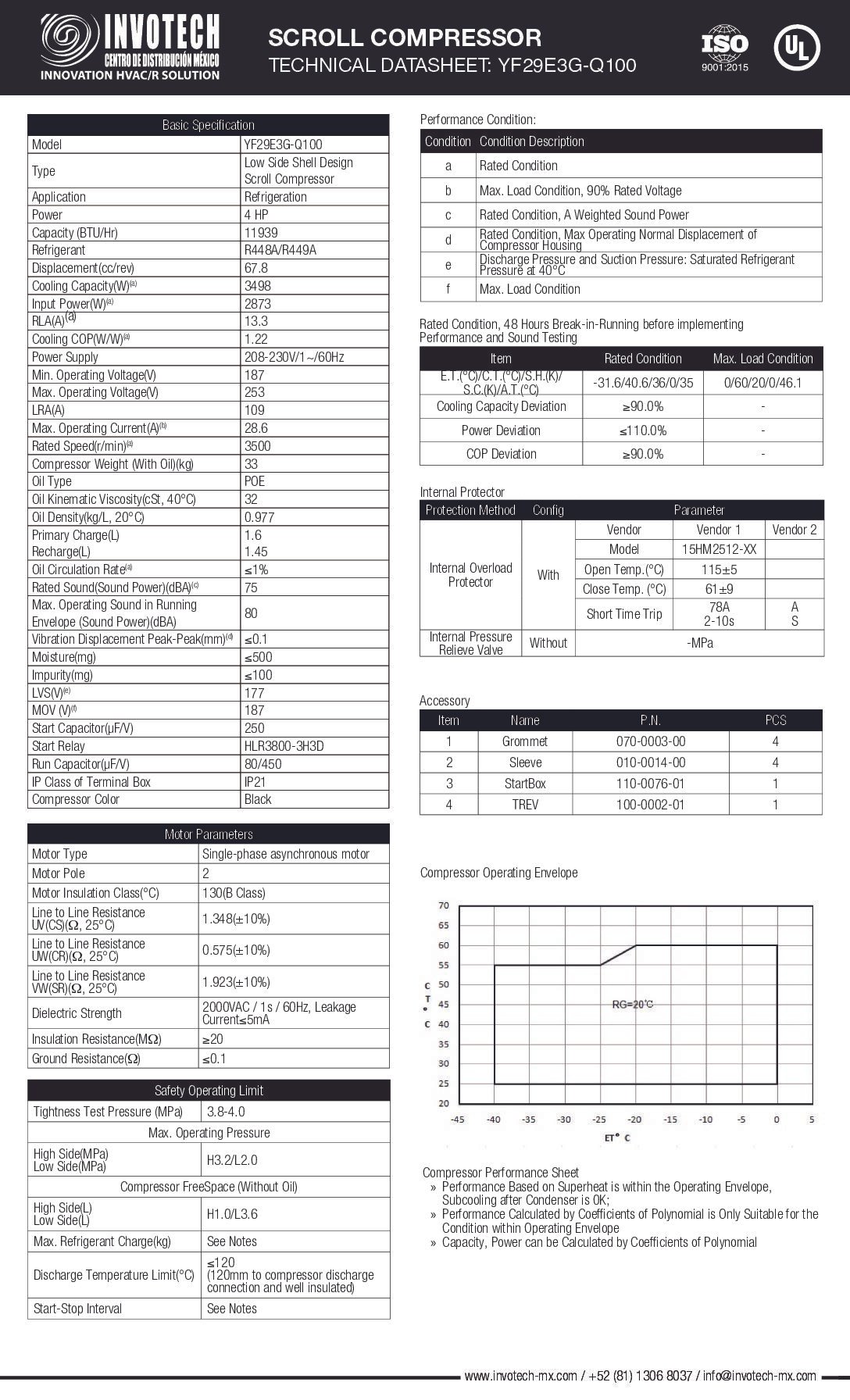 COMPRESSOR SCROLL YF29E3G-Q100 4HP-12,900 BTU/HR BAJA TEMP 220/1/60 - Image 2