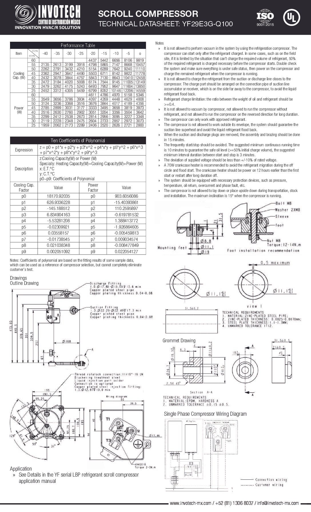 COMPRESSOR SCROLL YF29E3G-Q100 4HP-12,900 BTU/HR BAJA TEMP 220/1/60 - Image 3
