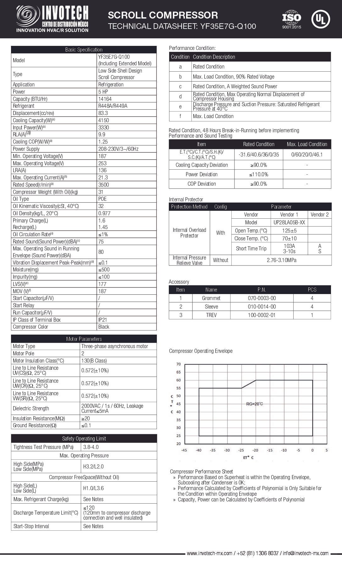 COMPRESSOR SCROLL YF35E7G-Q100 5HP-17,100 BTU/HR BAJA TEMP 220/3/60 - Image 2