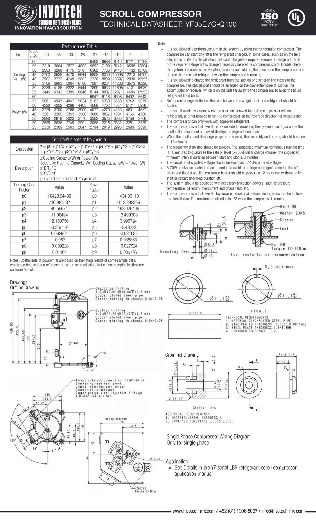 COMPRESSOR SCROLL YF35E7G-Q100 5HP-17,100 BTU/HR BAJA TEMP 220/3/60 - Image 3