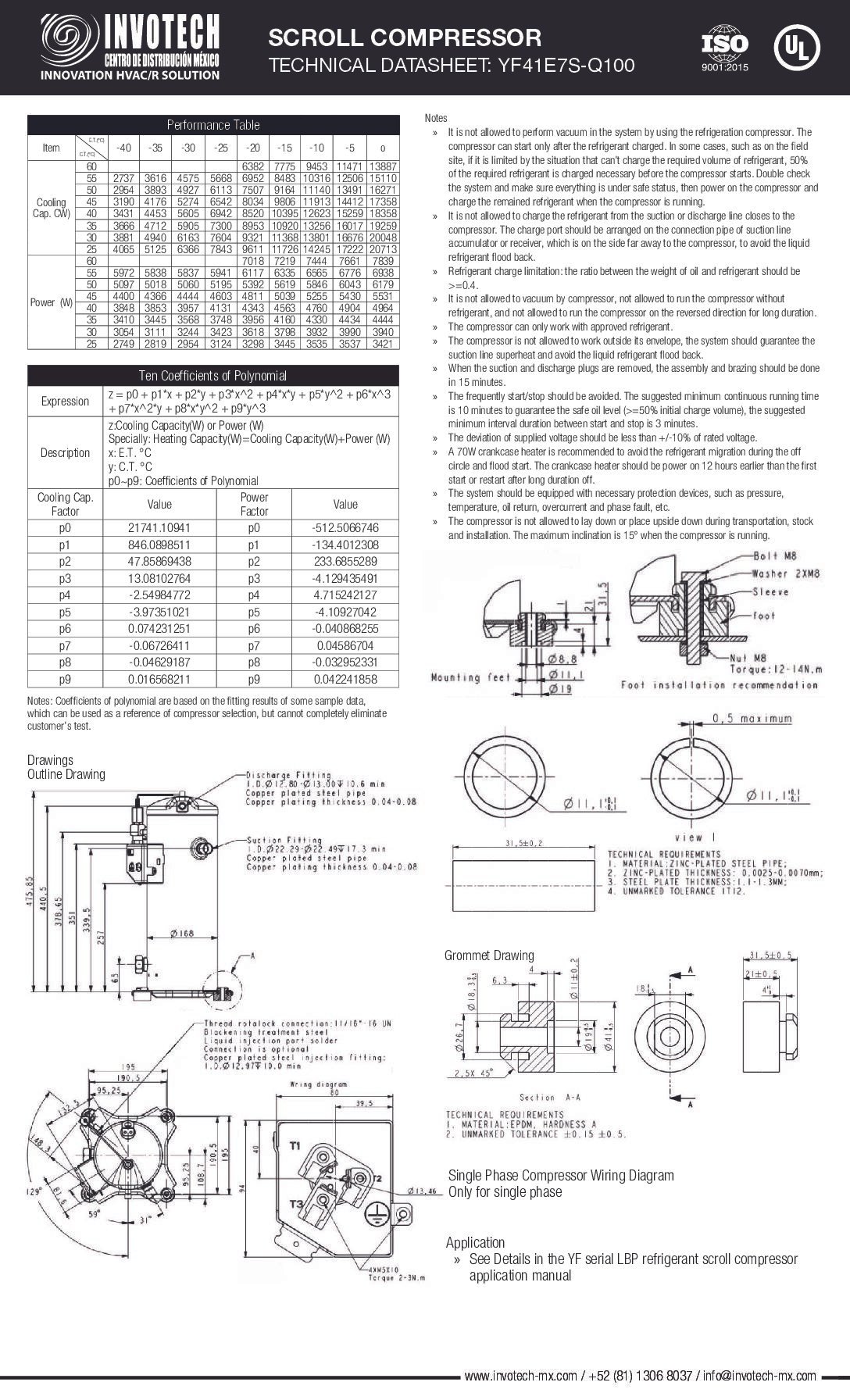 COMPRESSOR SCROLL YF41E7S-Q100 6HP-17,000 BTU/HR BAJA TEMP 220/3/60 - Image 3