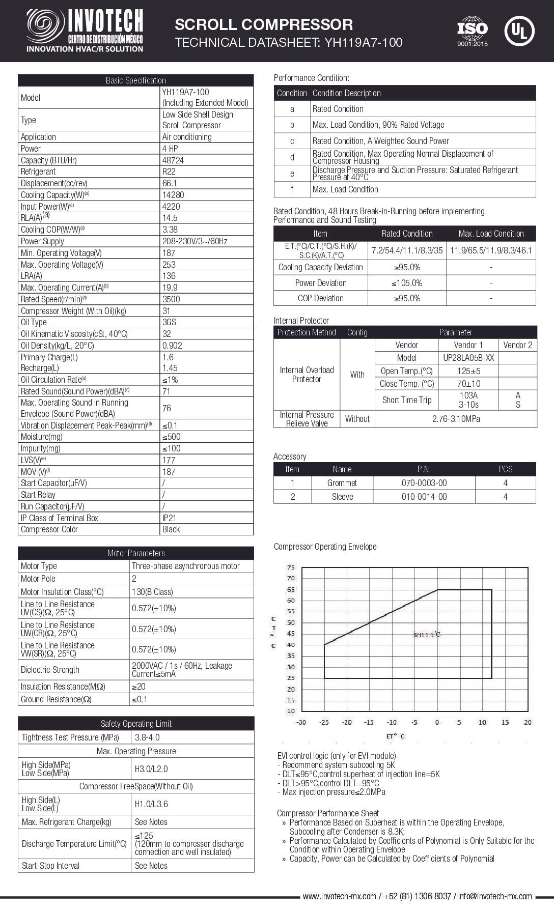 Compresor Scroll YH119A7-210 4hp 220/3/60 R22 - Image 2