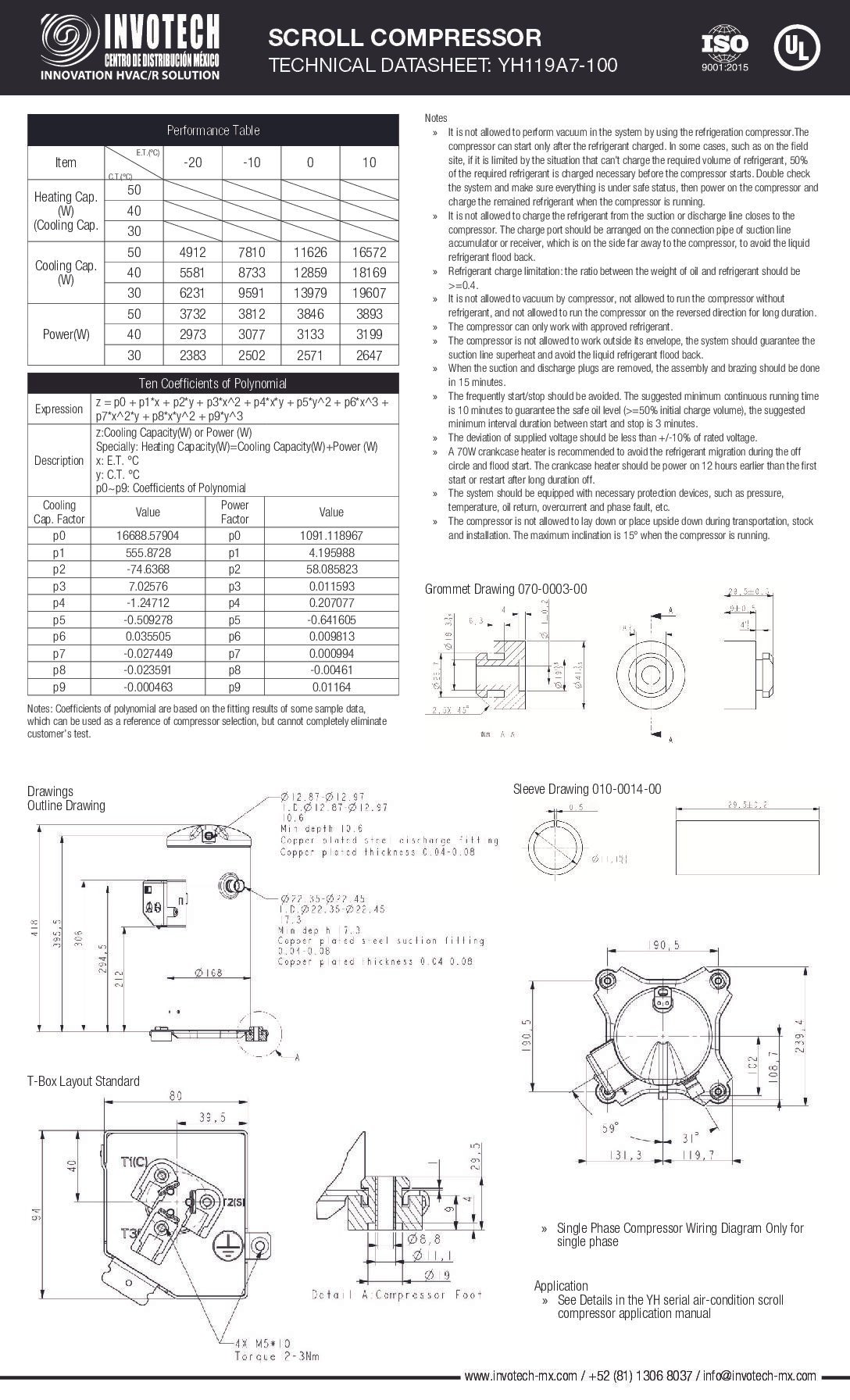 Compresor Scroll YH119A7-210 4hp 220/3/60 R22 - Image 3