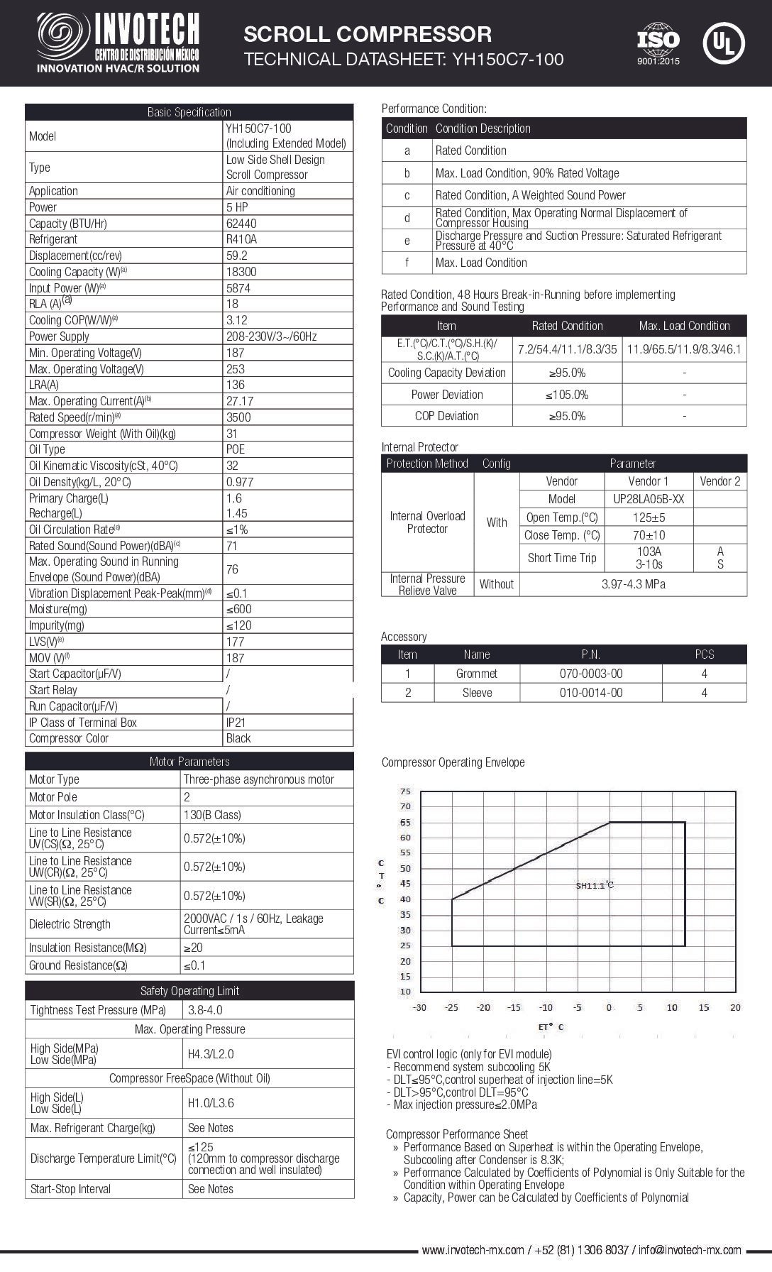 Compresor Scroll YH150C7-210 5HP A/c 220/3/60 R410 - Image 2