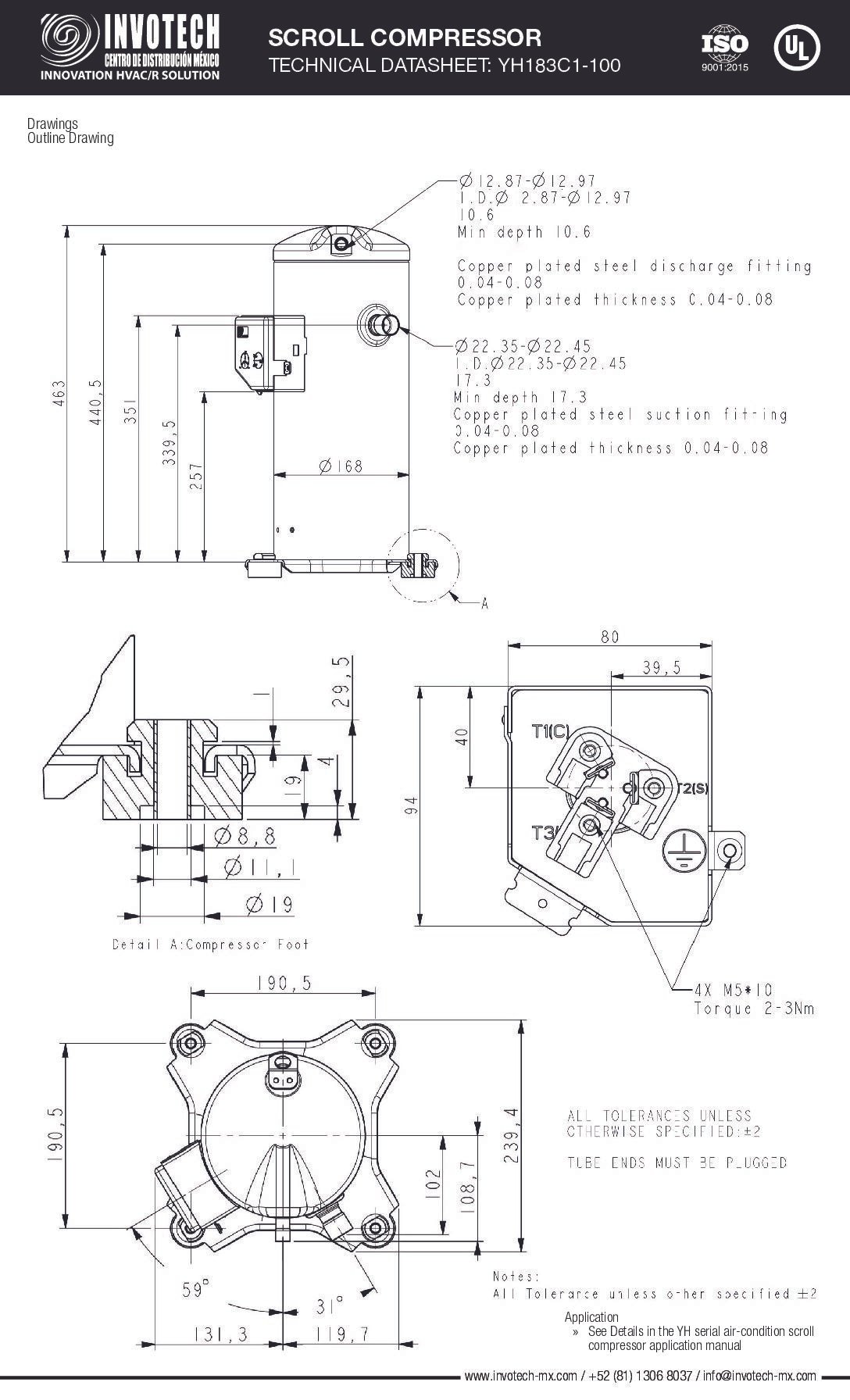 Compresor Scroll Invotech YH183C1-210 7hp A/c 460/3/60 R410 - Image 3