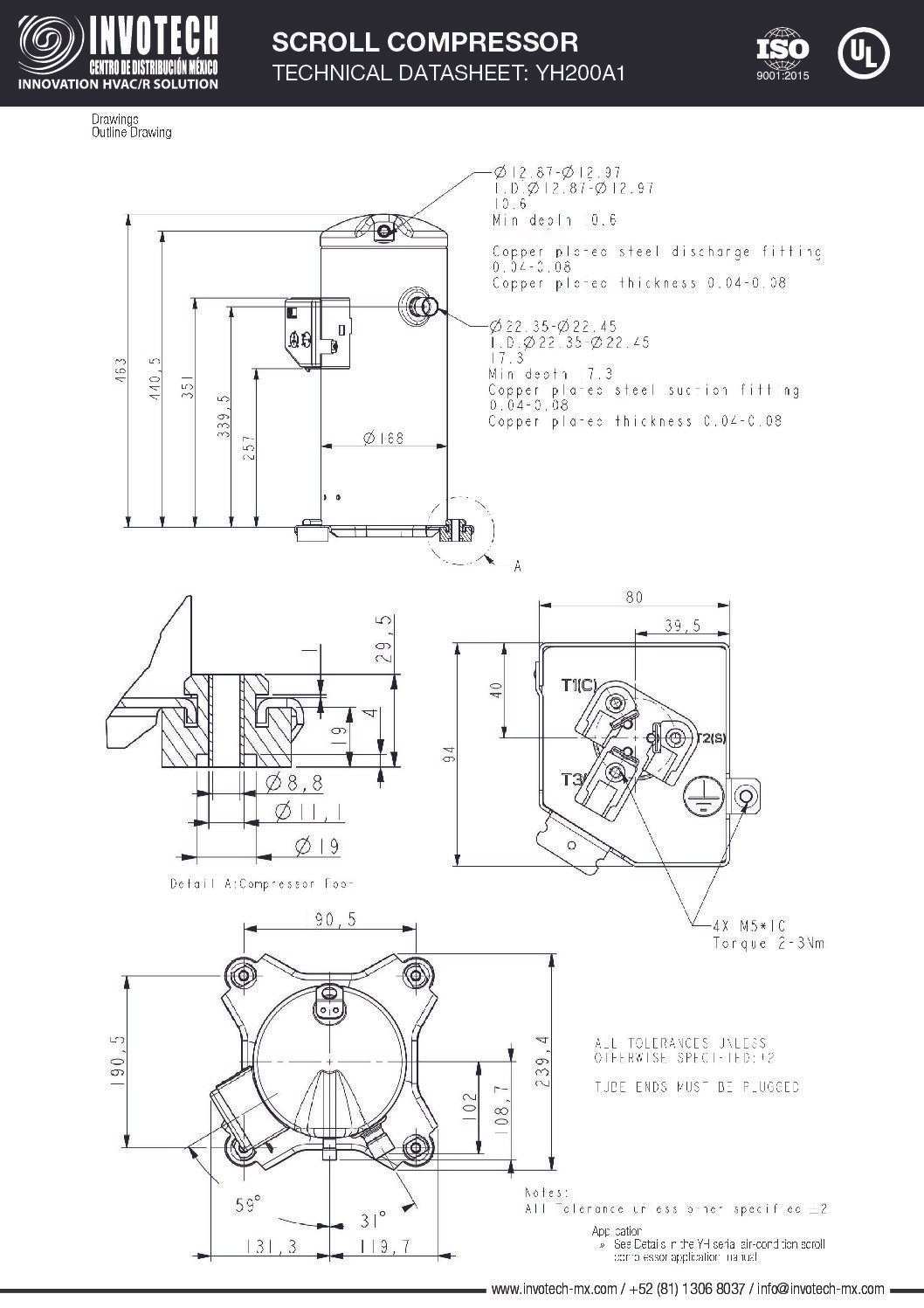 Compresor Scroll YH200A1-210 7hp 220/3/60 R22 - Image 6