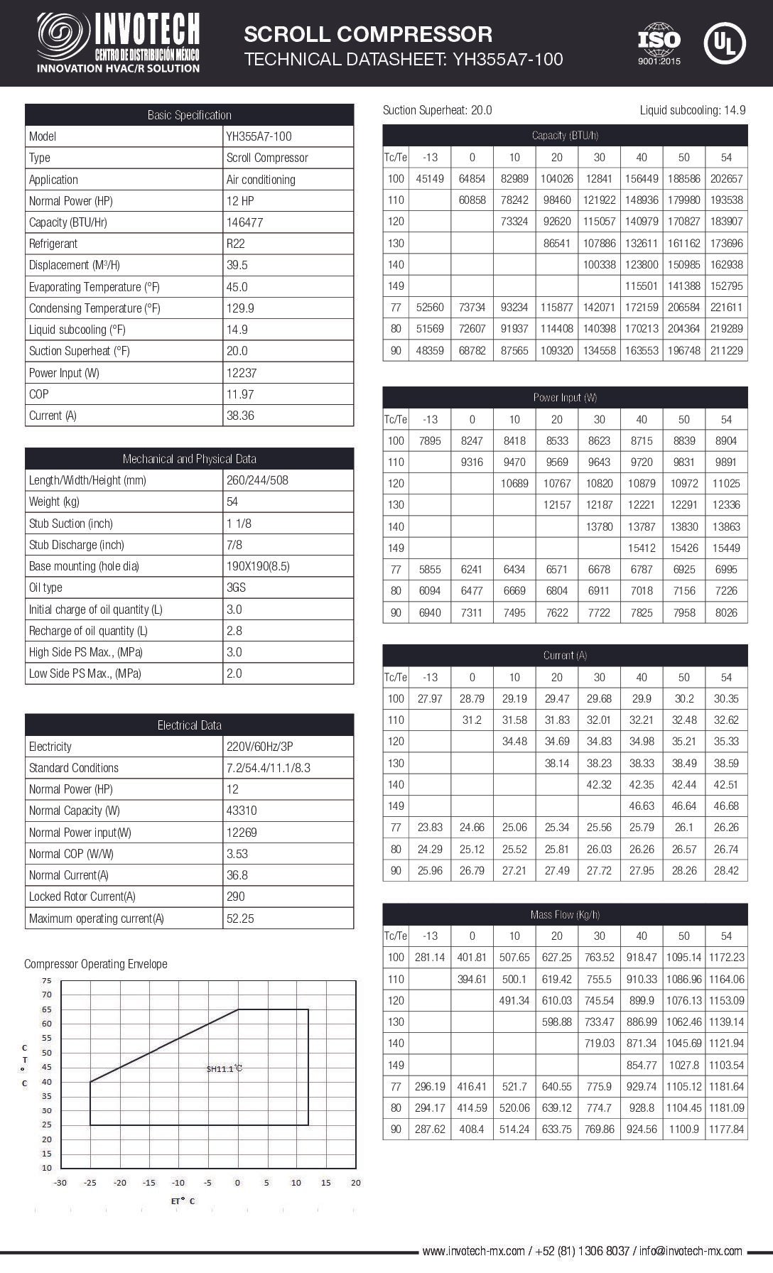 COMPRESSOR SCROLL YH355A7-210 12HP-148,000 BTU/HR A/C 220/3/60 - Image 2
