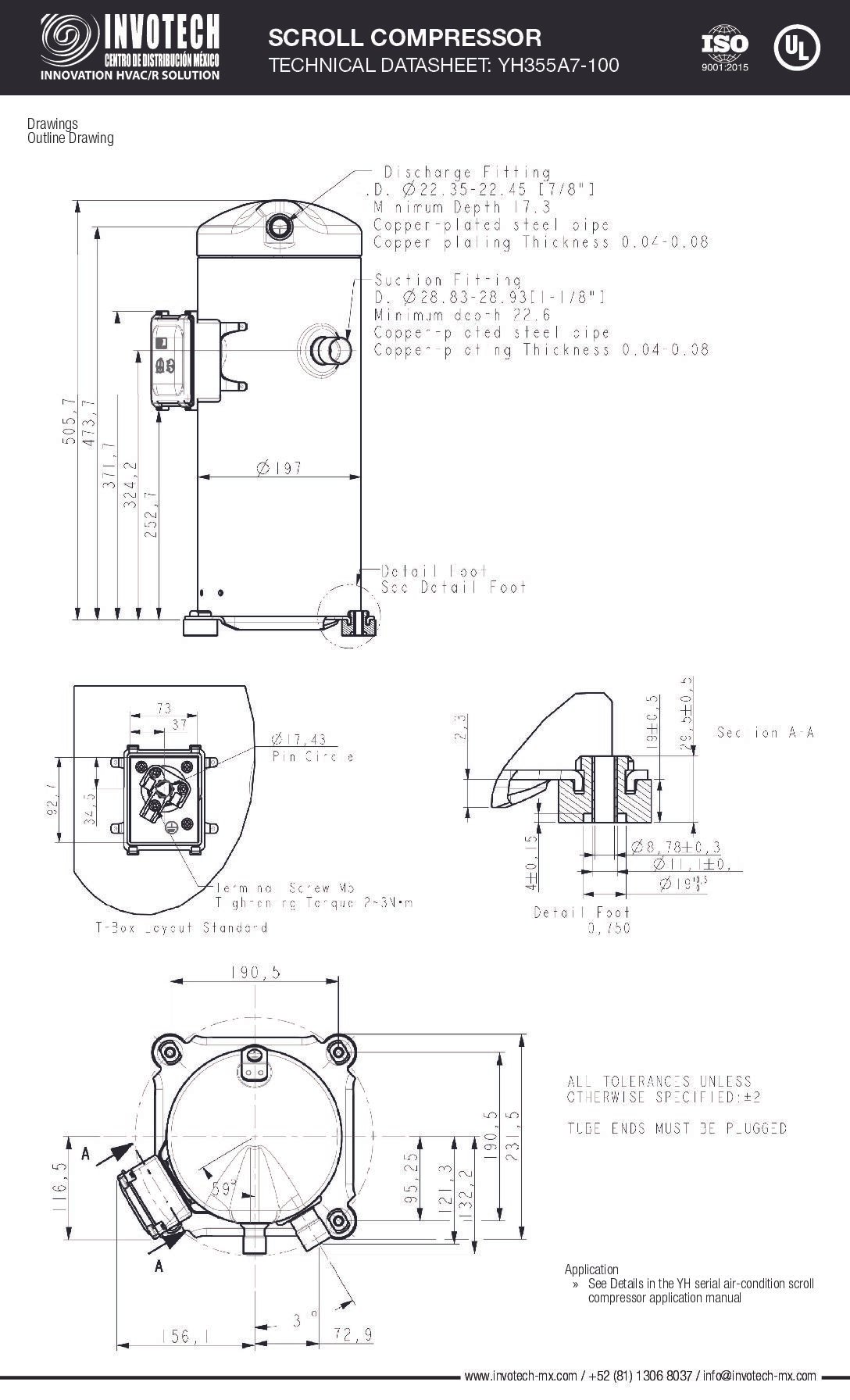 COMPRESSOR SCROLL YH355A7-210 12HP-148,000 BTU/HR A/C 220/3/60 - Image 3